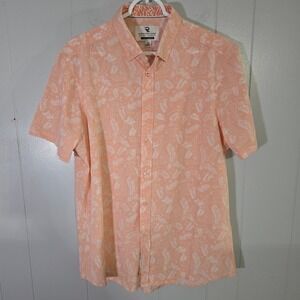 International Report Quality Mens Large Peach White Floral 4-Way Stretch Shirt
